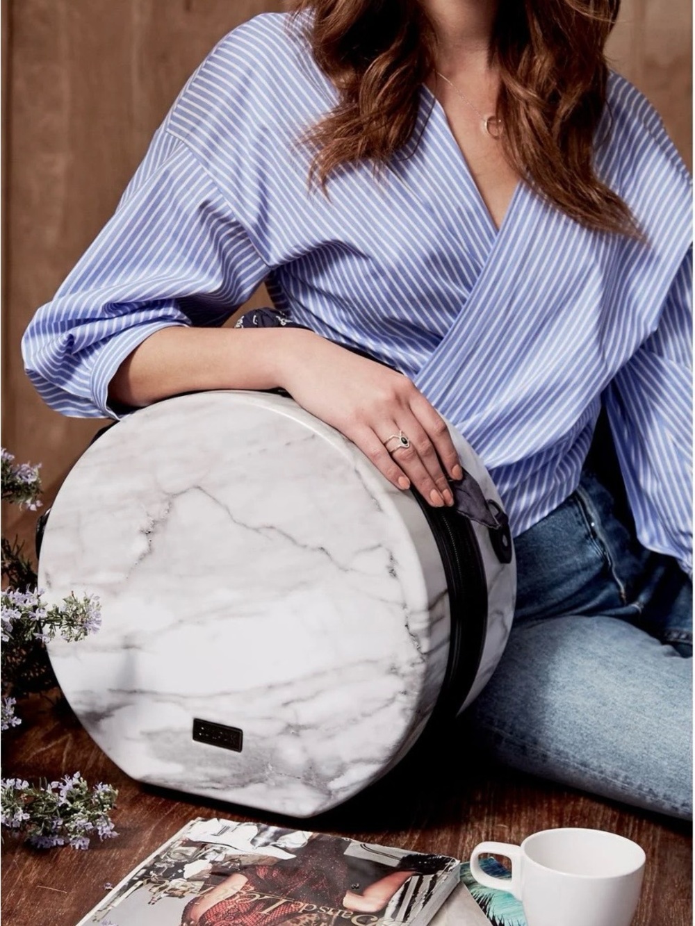 Calpak White Marble Round Travel Crossbody Bag